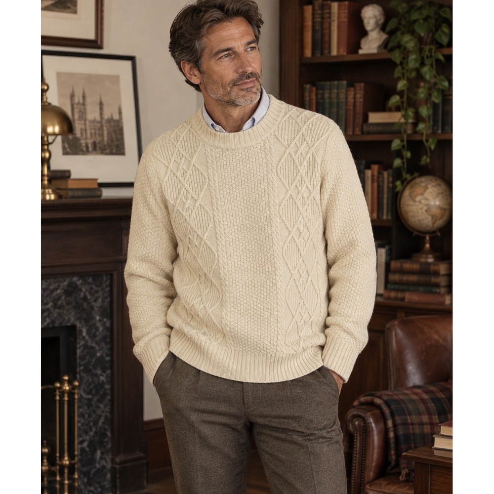 Bonobos Mens Wool Cable Knit Fisherman Sweater Size M Classic Preppy Academia